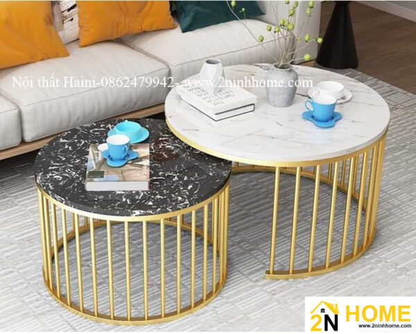 Cặp bàn trà mặt đá công nghiệp, chân kim loại, mã BT008