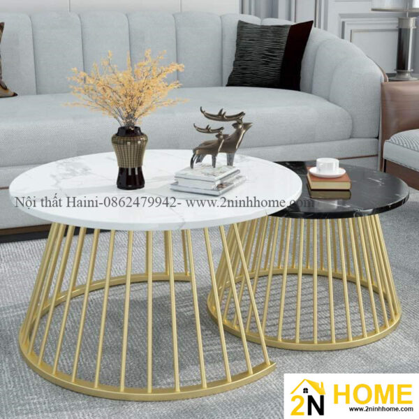 Bàn trà đôi mặt đá công nghiệp, chân kim loại, mã BT009