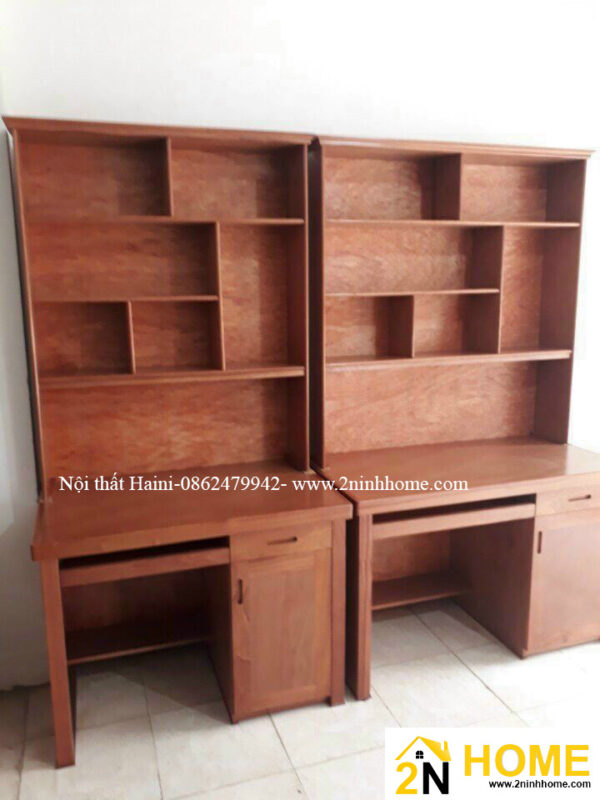 Bàn học, bàn làm việc kèm giá sách gỗ Vener tự nhiên, mẫu mới mã BGS06