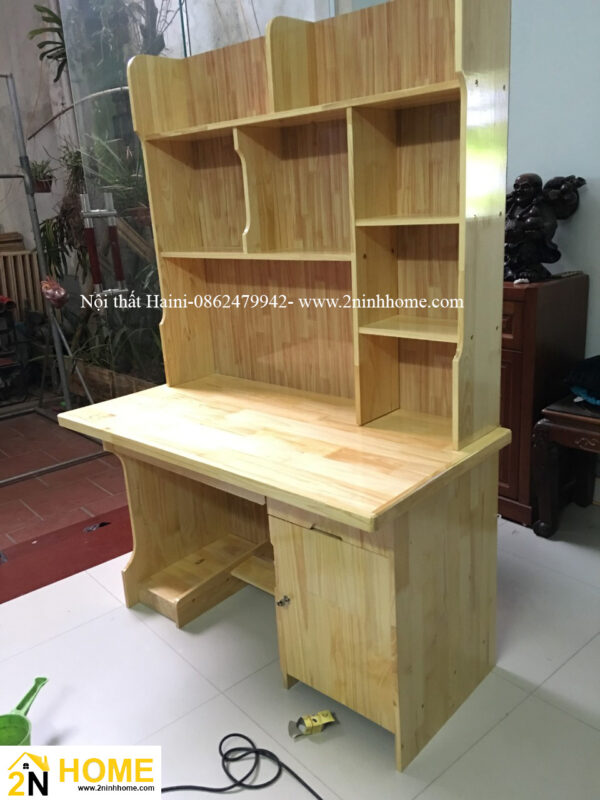 Bàn học, bàn làm việc kèm giá sách gỗ Thông, mã BGS02