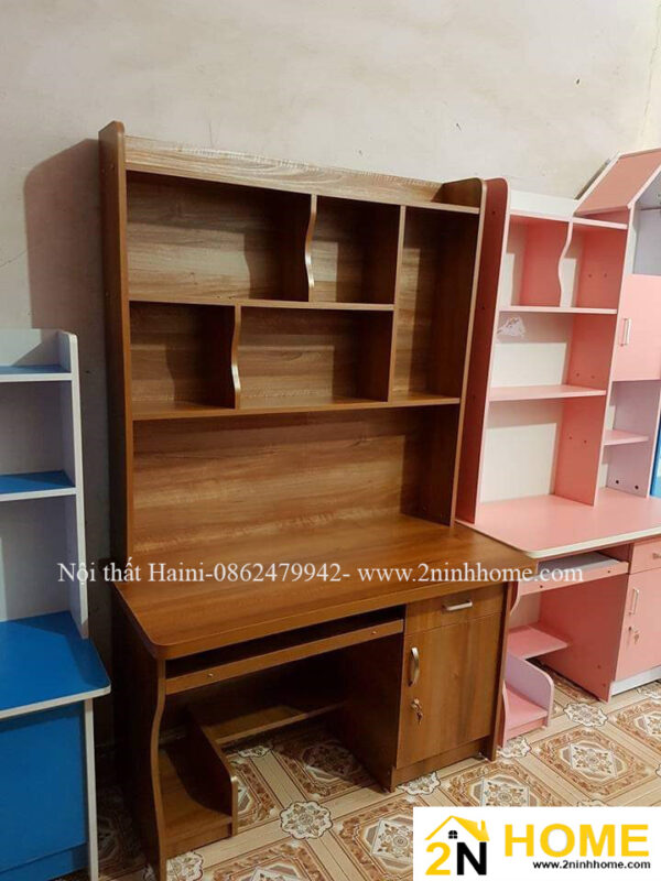 Bàn học, bàn làm việc kèm giá sách gỗ công nghiệp, mã BGS04