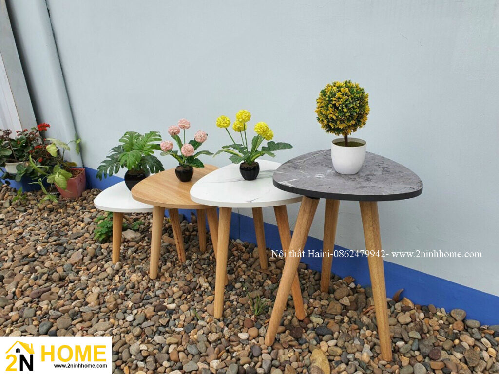 Bàn trà nhỏ chân gỗ mặt đá