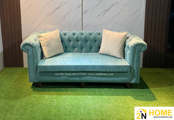 Bộ Sofa Tân cổ điển bọc nỉ màu xanh ngọc đẹp mê ly, mã SF012