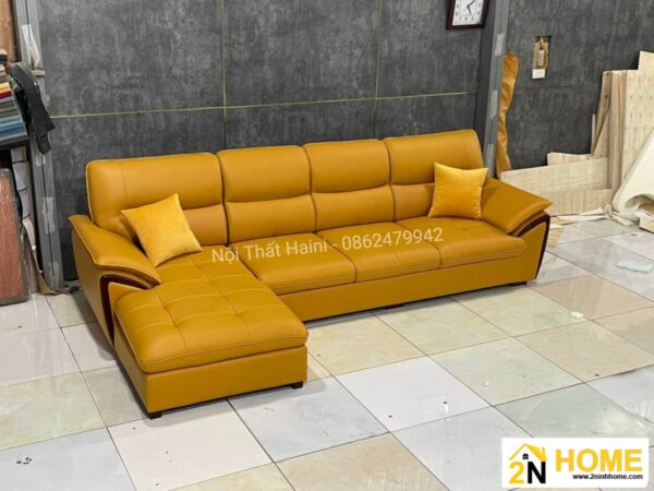 Bộ Sofa da màu vàng, sofa góc chữ L, mã SF055
