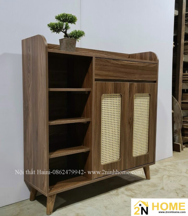 Tủ giày gỗ công nghiệp dài 1m phối cánh đan mây mẫu mới