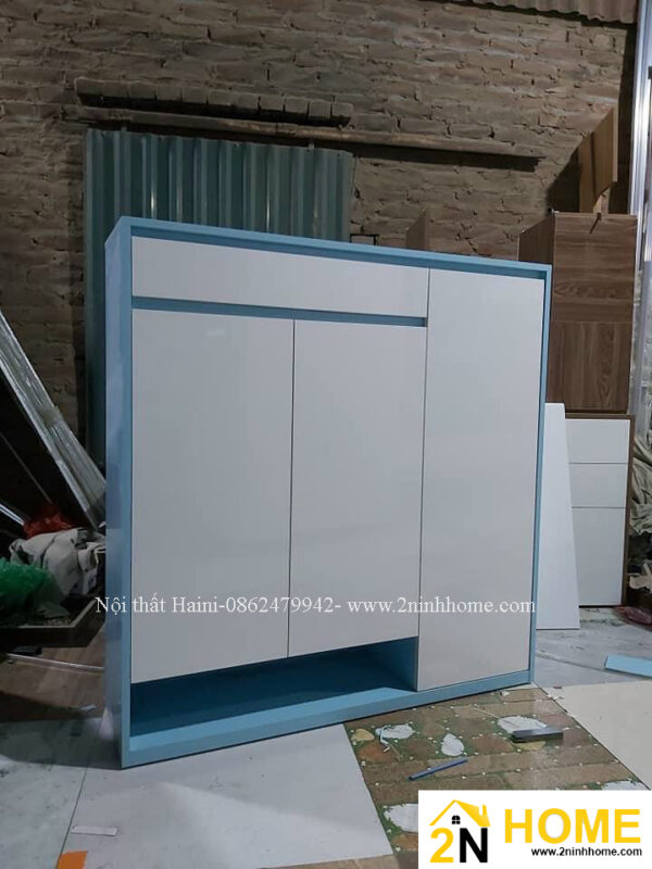 Tủ giày màu xanh lam bằng gỗ công nghiệp độc đáo và tươi mới