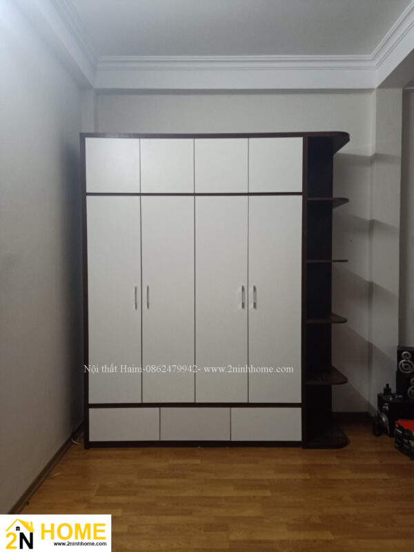 Tủ quần áo gỗ công nghiệp cánh phối màu trắng, dài 2m mã TA001