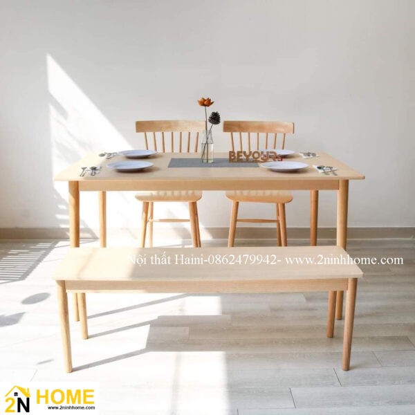 Bộ Bàn ăn đơn giản nhẹ nhàng từ gỗ tự nhiên, BA01