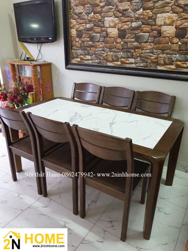 Bộ Bàn Ghế Ăn gỗ sồi sơn màu gỗ óc chó, ghế chân hươu- BA012