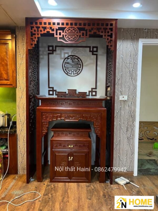 Vách ngăn phòng thờ họa tiết Phong thủy