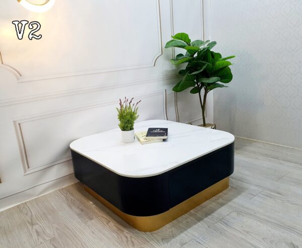 Bàn trà hộp vuông, mặt đá 3D đen trắng, mã BT-V2
