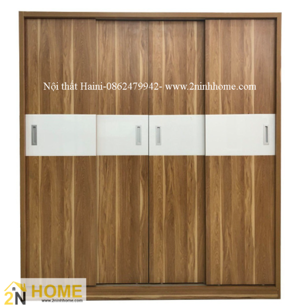 Tủ Áo Cửa Lùa 2m Gỗ MDF Melamine Màu Vân Vàng Sọc Trắng