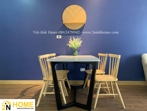 Bộ bàn ghế ăn nan gỗ tự nhiên, thiết kế gọn nhé BA013