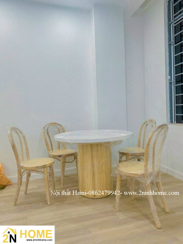 Bộ bàn ghế ăn 4 ghế Bàn tròn ghế gỗ kiểu dáng mới, BA014