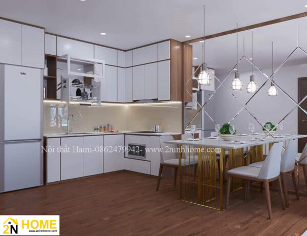 Tủ bếp gỗ công nghiệp phủ Melamine cao cấp, Mẫu TB04