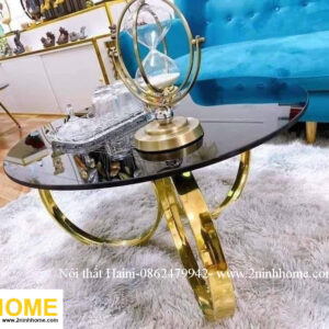 bàn trà chân inox mạ vàng cao cấp 2