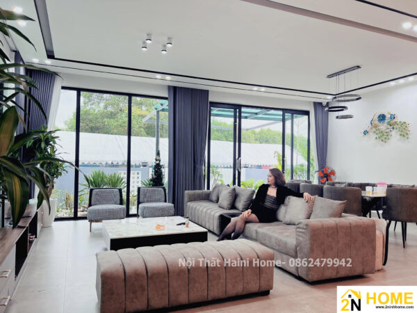 Sofa bọc nỉ cao cấp, cho phòng khách lớn không gian sang trọng