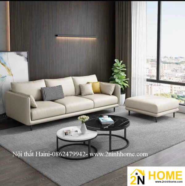 Sofa văng phòng khách cao cấp bọc da cao cấp màu trắng sữa cho phòng khách cao cấp